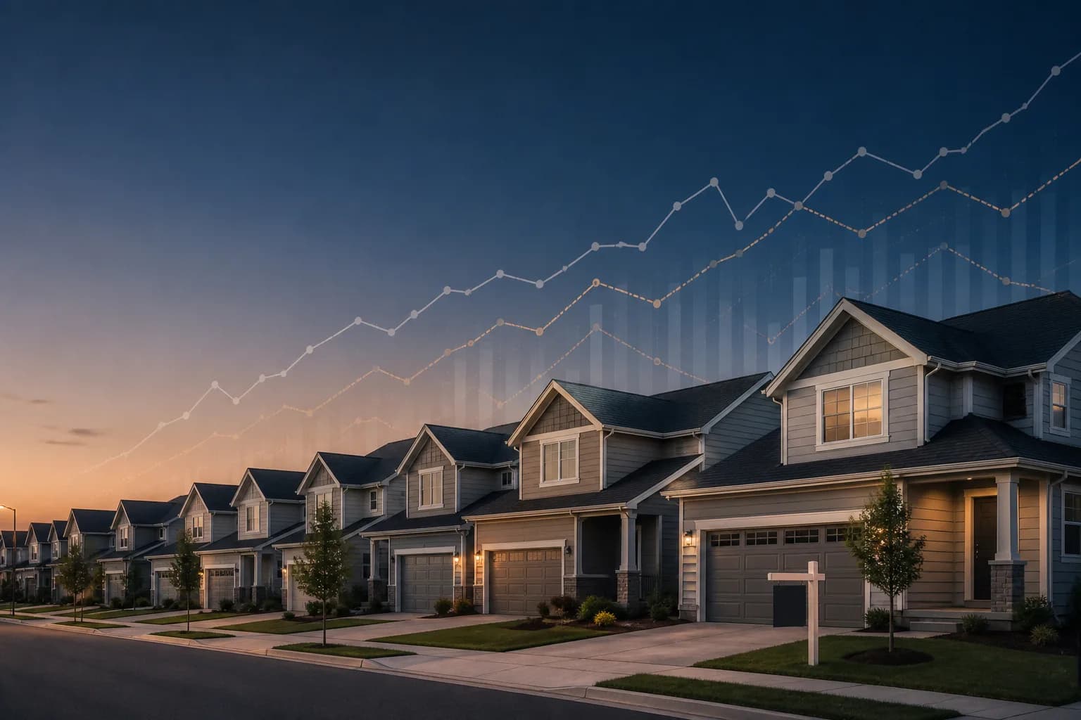 Rows of suburban rental homes symbolizing proposed restrictions on institutional investor home buying ahead of 2027